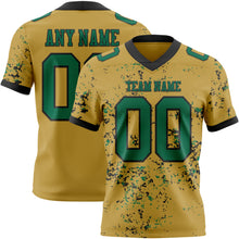 Laden Sie das Bild in den Galerie-Viewer, Custom Old Gold Kelly Green-Black Authentic Abstract Shattered Paint Splatter Football Jersey