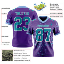 Load image into Gallery viewer, Custom Purple Teal Light Blue-White Authentic Abstract Shattered Paint Splatter Football Jersey