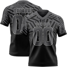 Laden Sie das Bild in den Galerie-Viewer, Custom Steel Gray Black-White Authentic Abstract Geometric Lines Gradient Football Jersey