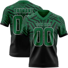 Laden Sie das Bild in den Galerie-Viewer, Custom Kelly Green Black-White Authentic Abstract Geometric Lines Gradient Football Jersey