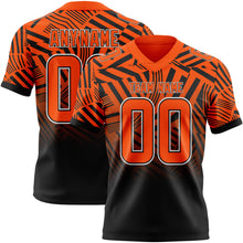 Load image into Gallery viewer, Custom Orange Black-White Authentic Abstract Geometric Lines Gradient Football Jersey