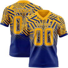 Laden Sie das Bild in den Galerie-Viewer, Custom Gold Royal-White Authentic Abstract Geometric Lines Gradient Football Jersey