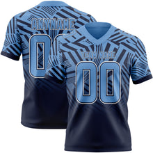 Load image into Gallery viewer, Custom Light Blue Navy-White Authentic Abstract Geometric Lines Gradient Football Jersey