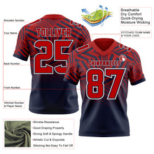 Charger l'image dans la galerie, Custom Red Navy-White Authentic Abstract Geometric Lines Gradient Football Jersey