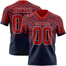 Charger l'image dans la galerie, Custom Red Navy-White Authentic Abstract Geometric Lines Gradient Football Jersey