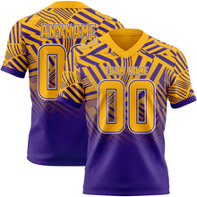 Charger l'image dans la galerie, Custom Gold Purple-White Authentic Abstract Geometric Lines Gradient Football Jersey