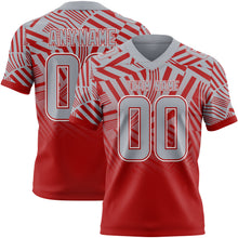Laden Sie das Bild in den Galerie-Viewer, Custom Gray Red-White Authentic Abstract Geometric Lines Gradient Football Jersey