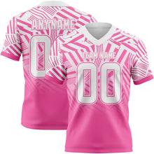 Load image into Gallery viewer, Custom White-Pink Authentic Abstract Geometric Lines Gradient Football Jersey