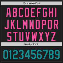 Laden Sie das Bild in den Galerie-Viewer, Custom Black Teal-Pink Raglan Line Gradient Stripe Authentic Baseball Jersey