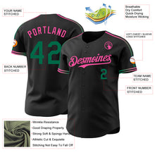 Charger l'image dans la galerie, Custom Black Kelly Green-Pink Raglan Line Gradient Stripe Authentic Baseball Jersey