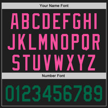 Charger l'image dans la galerie, Custom Black Kelly Green-Pink Raglan Line Gradient Stripe Authentic Baseball Jersey