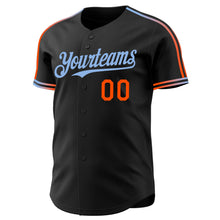 Laden Sie das Bild in den Galerie-Viewer, Custom Black Orange-Light Blue Raglan Line Gradient Stripe Authentic Baseball Jersey