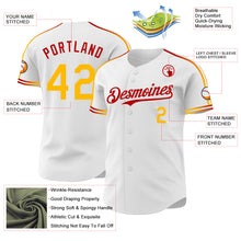 Charger l'image dans la galerie, Custom White Gold-Red Raglan Line Gradient Stripe Authentic Baseball Jersey