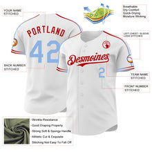 Charger l'image dans la galerie, Custom White Light Blue-Red Raglan Line Gradient Stripe Authentic Baseball Jersey