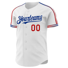 Charger l'image dans la galerie, Custom White Red-Royal Raglan Line Gradient Stripe Authentic Baseball Jersey