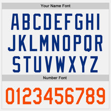 Charger l'image dans la galerie, Custom White Orange-Royal Raglan Line Gradient Stripe Authentic Baseball Jersey