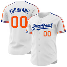Charger l'image dans la galerie, Custom White Orange-Royal Raglan Line Gradient Stripe Authentic Baseball Jersey