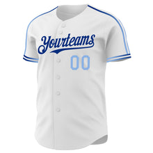 Charger l'image dans la galerie, Custom White Light Blue-Royal Raglan Line Gradient Stripe Authentic Baseball Jersey
