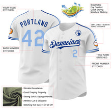 Charger l'image dans la galerie, Custom White Light Blue-Royal Raglan Line Gradient Stripe Authentic Baseball Jersey