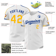 Laden Sie das Bild in den Galerie-Viewer, Custom White Gold-Royal Raglan Line Gradient Stripe Authentic Baseball Jersey