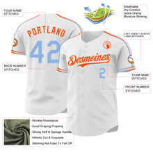 Laden Sie das Bild in den Galerie-Viewer, Custom White Light Blue-Orange Raglan Line Gradient Stripe Authentic Baseball Jersey