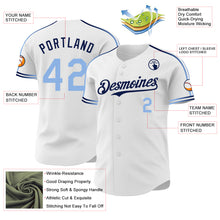 Laden Sie das Bild in den Galerie-Viewer, Custom White Light Blue-Navy Raglan Line Gradient Stripe Authentic Baseball Jersey