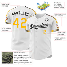 Laden Sie das Bild in den Galerie-Viewer, Custom White Gold-Black Raglan Line Gradient Stripe Authentic Baseball Jersey