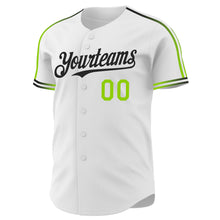 Laden Sie das Bild in den Galerie-Viewer, Custom White Neon Green-Black Raglan Line Gradient Stripe Authentic Baseball Jersey