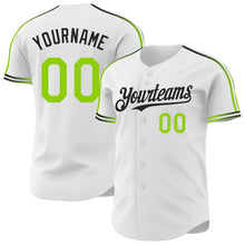 Laden Sie das Bild in den Galerie-Viewer, Custom White Neon Green-Black Raglan Line Gradient Stripe Authentic Baseball Jersey