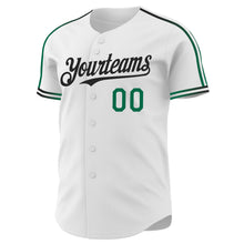 Laden Sie das Bild in den Galerie-Viewer, Custom White Kelly Green-Black Raglan Line Gradient Stripe Authentic Baseball Jersey