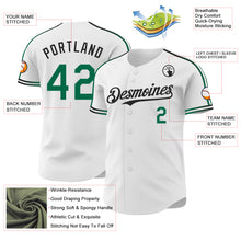 Laden Sie das Bild in den Galerie-Viewer, Custom White Kelly Green-Black Raglan Line Gradient Stripe Authentic Baseball Jersey