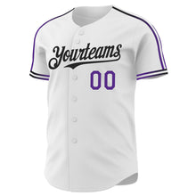 Laden Sie das Bild in den Galerie-Viewer, Custom White Purple-Black Raglan Line Gradient Stripe Authentic Baseball Jersey