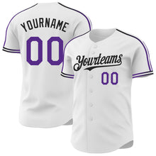 Laden Sie das Bild in den Galerie-Viewer, Custom White Purple-Black Raglan Line Gradient Stripe Authentic Baseball Jersey