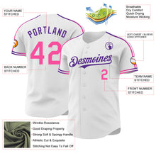 Laden Sie das Bild in den Galerie-Viewer, Custom White Pink-Purple Raglan Line Gradient Stripe Authentic Baseball Jersey