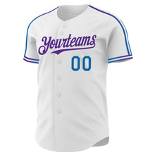 Laden Sie das Bild in den Galerie-Viewer, Custom White Blue-Purple Raglan Line Gradient Stripe Authentic Baseball Jersey