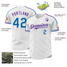 Laden Sie das Bild in den Galerie-Viewer, Custom White Blue-Purple Raglan Line Gradient Stripe Authentic Baseball Jersey