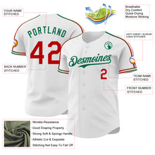 Laden Sie das Bild in den Galerie-Viewer, Custom White Red-Kelly Green Raglan Line Gradient Stripe Authentic Baseball Jersey