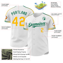 Загрузить изображение в средство просмотра галереи, Custom White Gold-Kelly Green Raglan Line Gradient Stripe Authentic Baseball Jersey