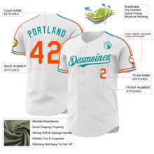 Charger l'image dans la galerie, Custom White Orange-Teal Raglan Line Gradient Stripe Authentic Baseball Jersey