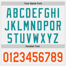 Charger l'image dans la galerie, Custom White Orange-Teal Raglan Line Gradient Stripe Authentic Baseball Jersey