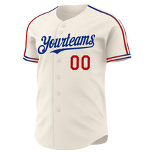 Laden Sie das Bild in den Galerie-Viewer, Custom Cream Red-Royal Raglan Line Gradient Stripe Authentic Baseball Jersey
