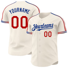 Laden Sie das Bild in den Galerie-Viewer, Custom Cream Red-Royal Raglan Line Gradient Stripe Authentic Baseball Jersey