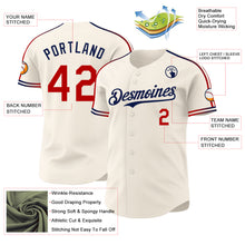 Charger l'image dans la galerie, Custom Cream Red-Navy Raglan Line Gradient Stripe Authentic Baseball Jersey