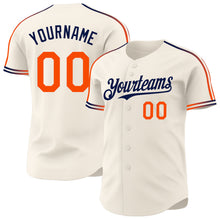 Laden Sie das Bild in den Galerie-Viewer, Custom Cream Orange-Navy Raglan Line Gradient Stripe Authentic Baseball Jersey