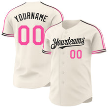 Laden Sie das Bild in den Galerie-Viewer, Custom Cream Pink-Black Raglan Line Gradient Stripe Authentic Baseball Jersey