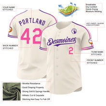 Laden Sie das Bild in den Galerie-Viewer, Custom Cream Pink-Purple Raglan Line Gradient Stripe Authentic Baseball Jersey