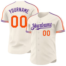 Laden Sie das Bild in den Galerie-Viewer, Custom Cream Orange-Purple Raglan Line Gradient Stripe Authentic Baseball Jersey