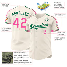 Laden Sie das Bild in den Galerie-Viewer, Custom Cream Pink-Kelly Green Raglan Line Gradient Stripe Authentic Baseball Jersey