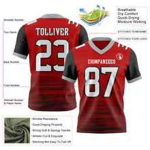 Charger l'image dans la galerie, Custom Red White Black-Gray Authentic Fluid Scratch Waves Football Jersey