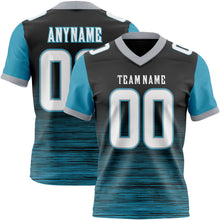 Laden Sie das Bild in den Galerie-Viewer, Custom Black White Panther Blue-Gray Authentic Fluid Scratch Waves Football Jersey